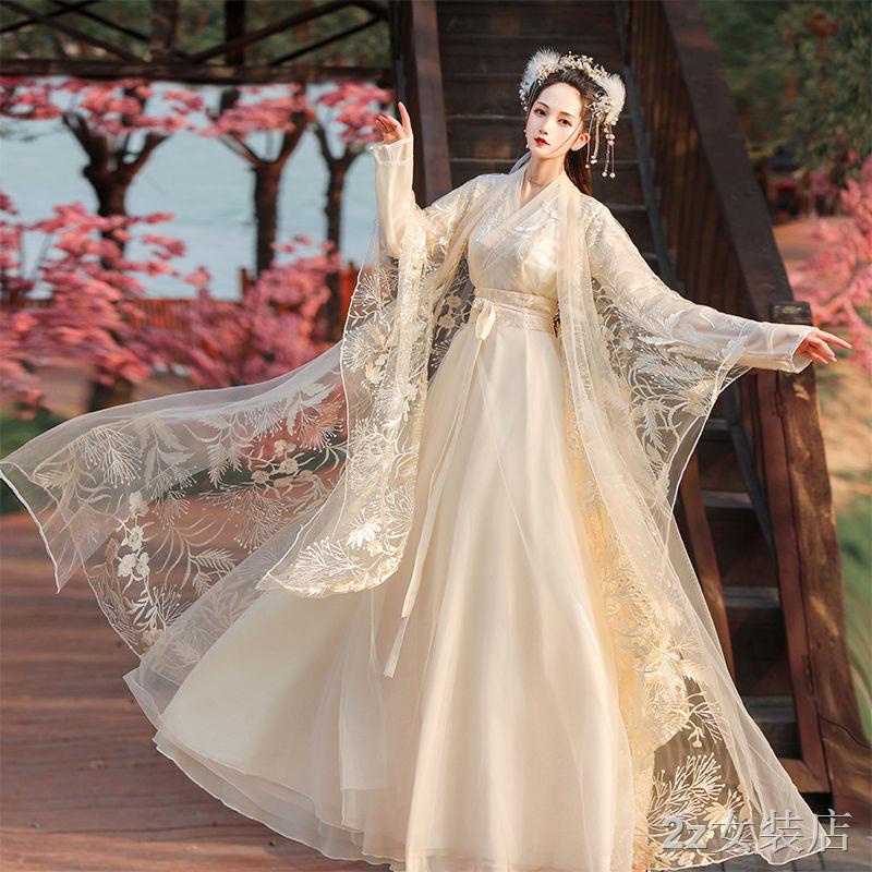 พร้อมส่ง❥ Hanfu เครื่องแต่งกายสตรีโบราณลูกไม้ปักสไตล์จีนกระโปรง costume – โปรปัง