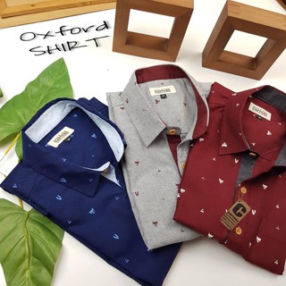 เสื้อเชิ้ตแขนสั้น คอปก ผ้า Oxford ลายหน้ากาก มีถึง 4XL