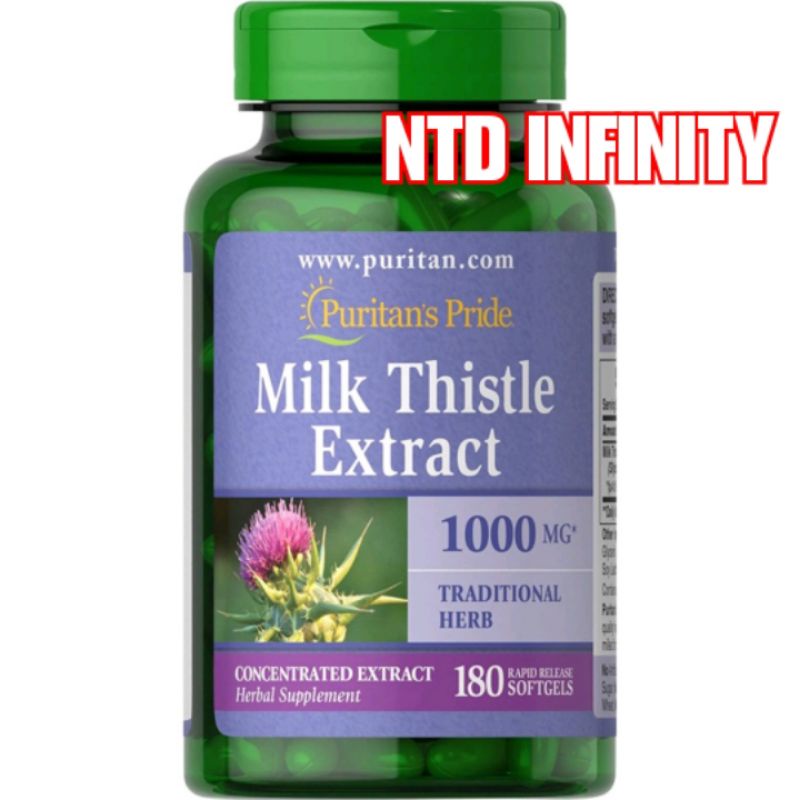 🇺🇸นำเข้า Exp01/24 Puritans Pride Milk Thistle 4:1 Extract 1000 Mg (Silymarin) บำรุงตับ ขับสารพิษ 180 เม็ด