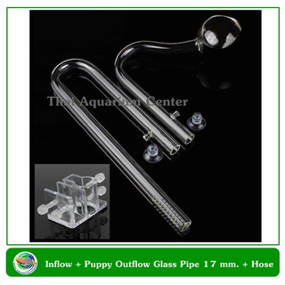 ท่อน้ำเข้า 17 มม.+ ท่อน้ำออก ดอกป๊อปปี้ พร้อมคลิปล็อคท่อ Inflow + Poppy Outflow Glass Pipe 17 mm