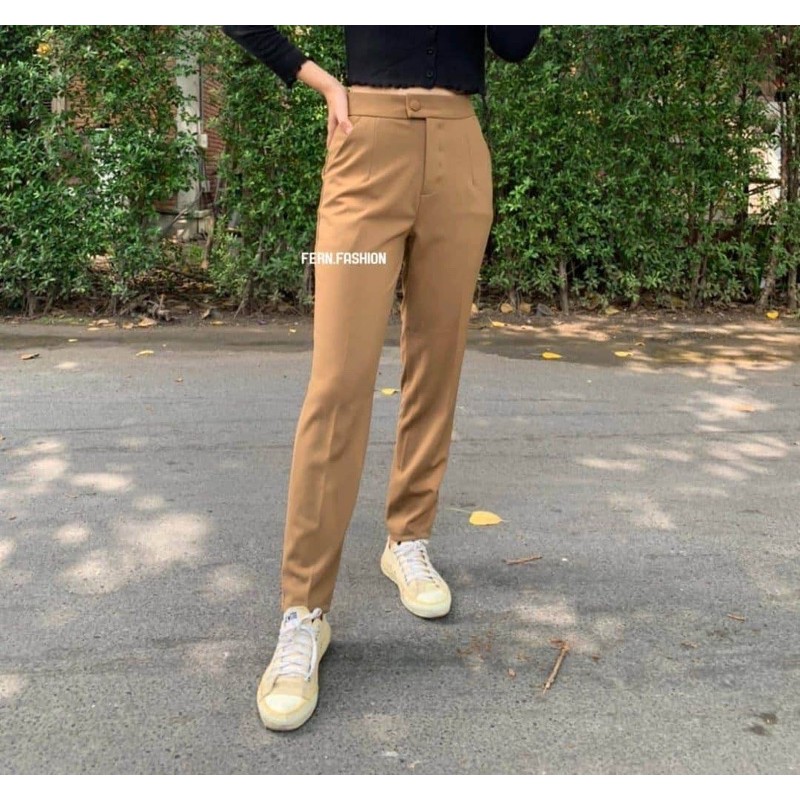 กางเกงทำงาน สุดฮิต ขอบยื่นติดกระดุม ทรง 9ส่วน ขากระบอกเล็ก ผ้าโรเชฟ ใส่ทำงานหรือใส่ออกงานก็ได้