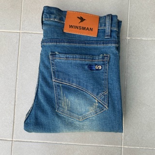 Winsman 69 Denim กางเกงยีนส์ยืดฟอกสนิม แต่งสะกิดขาด Size 28-36 รับชำระปลายทาง