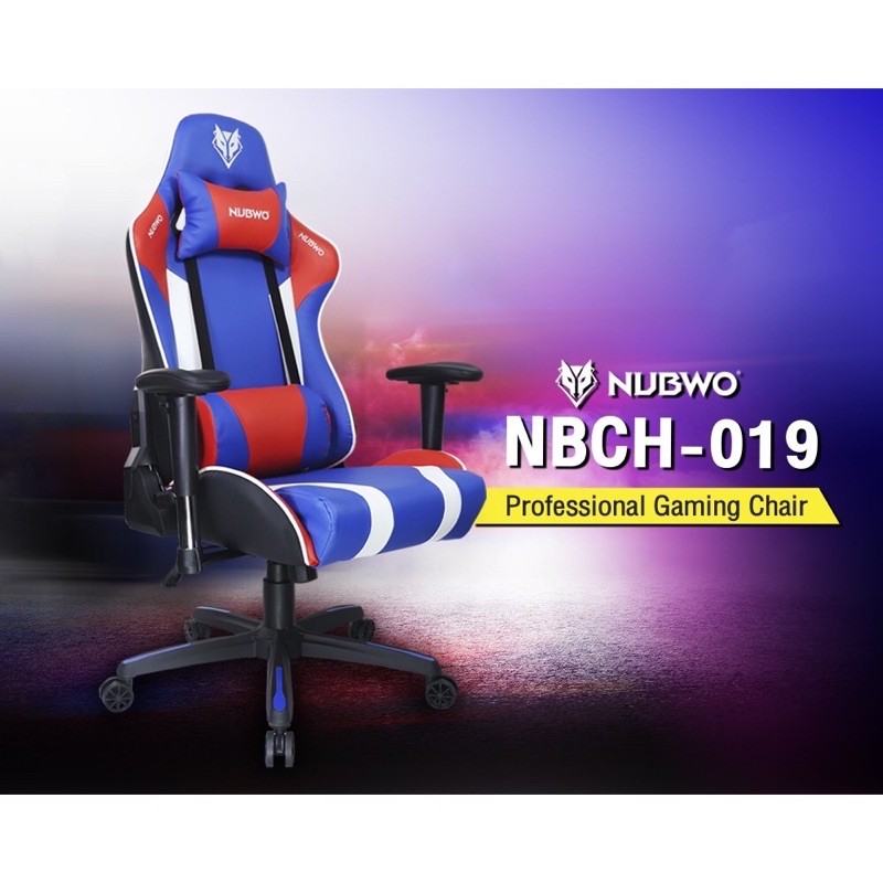 NUBWO GAMING CHAIR NBCH-019 เก้าอี้เกมมิ่ง เก้าอี้เล่นเกมส์ สีน้ำเงิน/ขาว/แดง