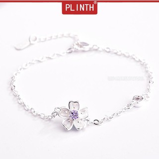 PLINTH สร้อยข้อมือเงิน 925 ฮันซากุระญี่ปุ่นผงอเมทิสหวานเพชรสีม่วงเพชรดอกไม้เจาะสาขา1962