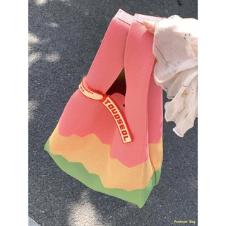 HOT SALE#🌈2022 กระเป๋าสายรุ้ง original ถักกระเป๋า a nature สามสีกระเป๋าถือแฟชั่นแนวโน้ม tote bag