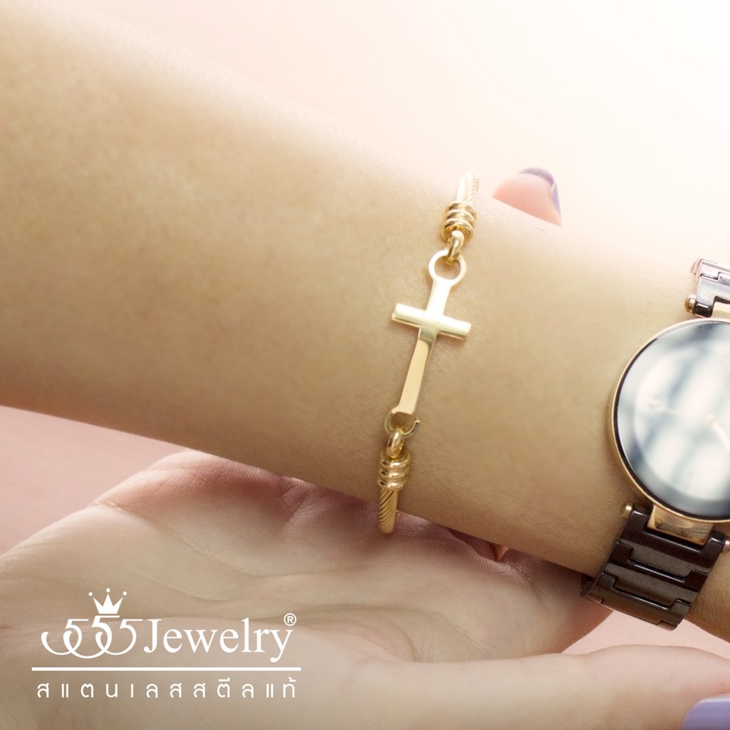 555jewelry กำไลข้อมือสแตนเลส รูปไม้กางเขน ดีไซน์ Unisex รุ่น MNC-BG259 - กำไลข้อมือผู้หญิง กำไลข้อมือผู้ชาย(BG13)