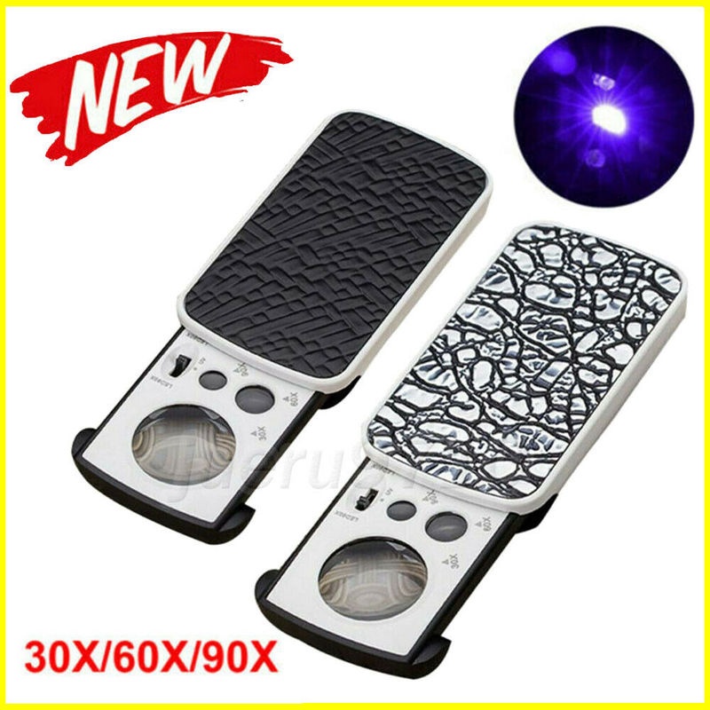 30/60/90X กระเป๋าแว่นขยาย Jewellers แว่นขยาย LED สไลด์ Loupe