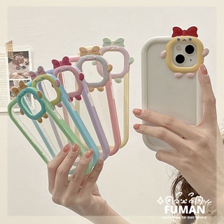 เคสโทรศัพท์มือถือ TPU นิ่ม ลายการ์ตูนน่ารัก ประดับโบว์ สีตัดกัน สําหรับ iPhone 13 12 11 Pro Max XR XS Max 2 In 1