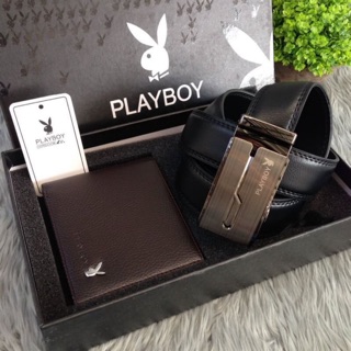 🌸 PLAYBOY LEATHER BELT &amp; WALLET VALUE PACK OEM FACTORY 🌸เข็มขัดหนัง+กระเป๋าสตางค์หนังแท้