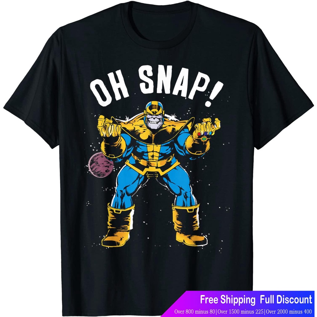 เสื้อยืดผ้าฝ้ายพิมพ์ลายร์ตูนพิมพ์ฤดูร้อน ย์เสื้อยืด Marvel Thanos Space Oh Snap! Retro Comic Style T