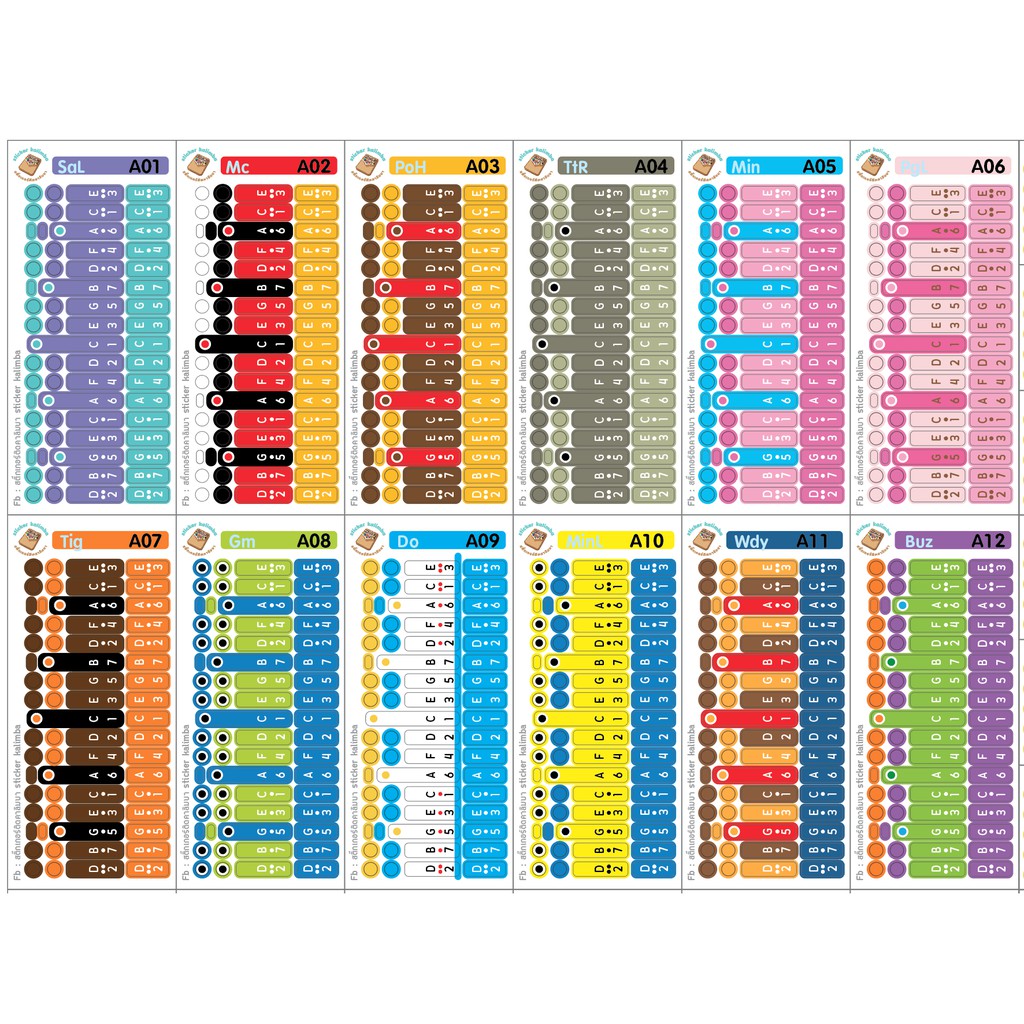 สติ๊กเกอร์ติดคาลิมบาการ์ตูน A01-A12 คีย์C แบบ17ก้าน