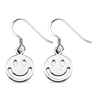 Silver thai Sterling Silver Round Smiley Charm Hoop Earringsต่างหูห่วงทรงกลมรูปสมายเงินแท้925