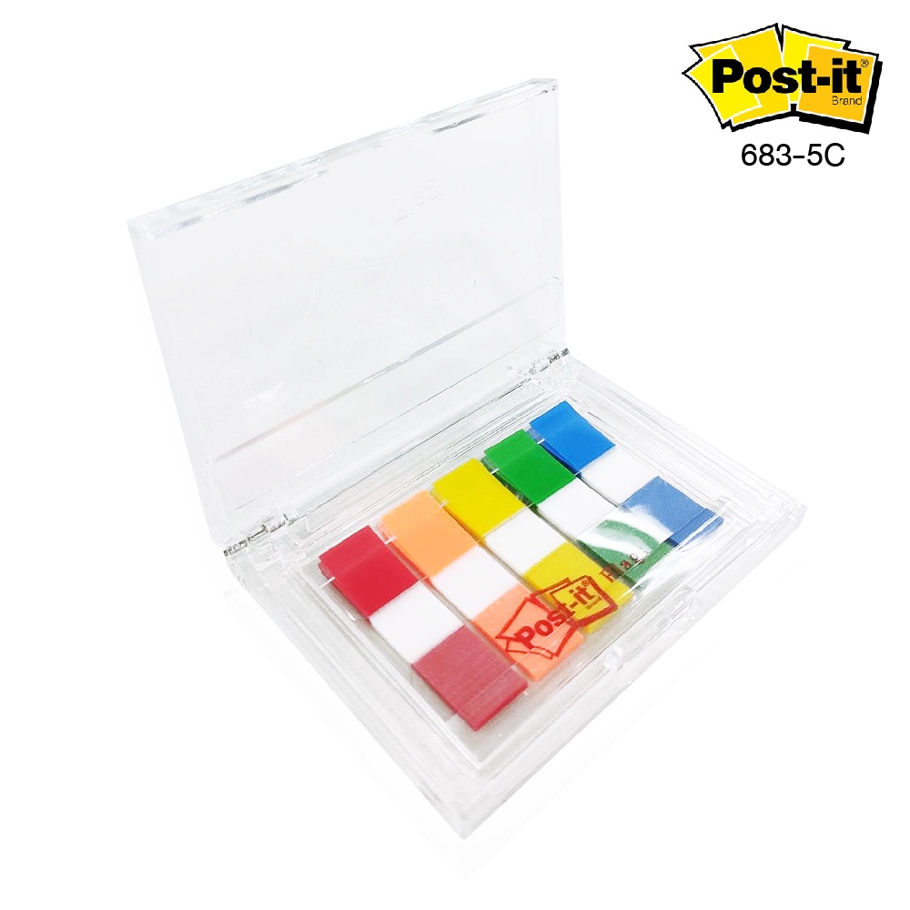 3M Post it Flag 0.5x1.7"5 โพสต์อิท แฟล็กซ์ 683-5C อินเด็กซ์ฟิล์ม 5 สี ในกล่องสีเทาใส [S24]