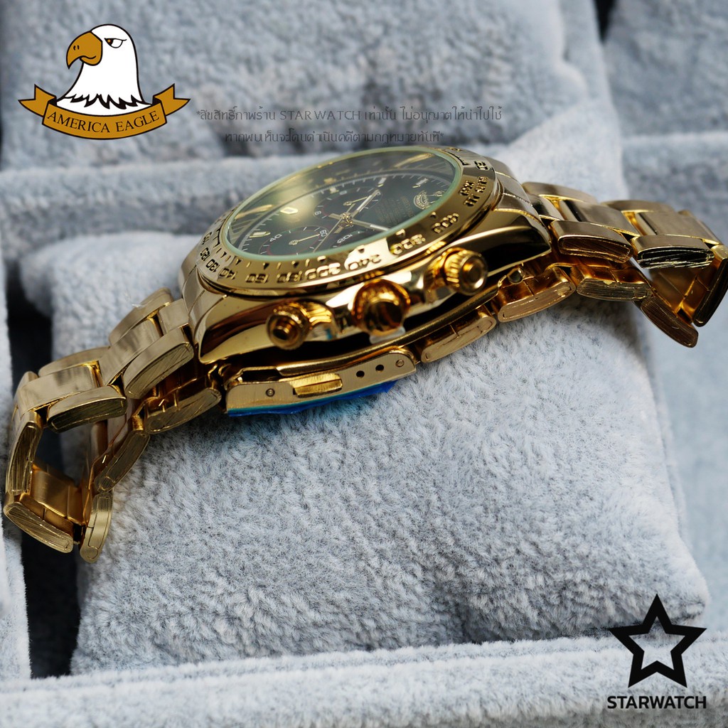✎№AMERICA EAGLE นาฬิกาข้อมือผู้ชาย สายสแตนเลส รุ่น AE8024G – GOLD/GREEN