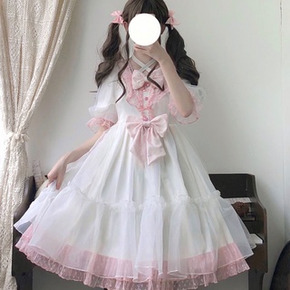 ชุดโลลิต้า 🌈LOLITA เดรสชีฟองสีขาว เดรสแขนสั้น OP เดรสหวานๆ น่ารัก เดรสเจ้าหญิงเกาหลี