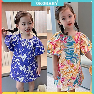 OKOBABY🌈พร้อมส่ง🌈ชุดเด็กลายดอก น่ารักๆแขนพัฟ ฤดูร้อน 1-6ปี