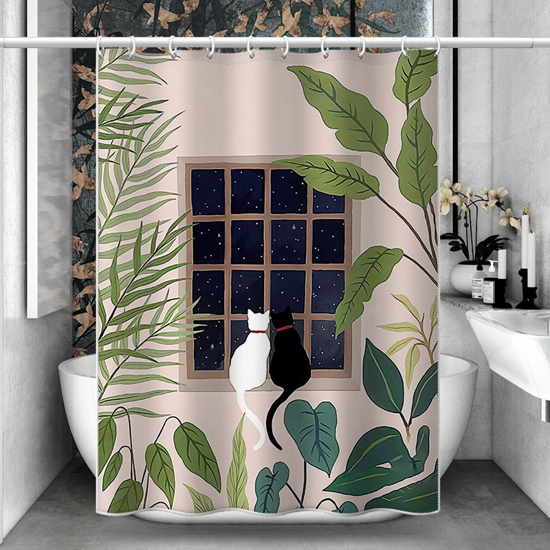 แนะนำ ผ้าม่าน ผ้าม่านโพลีเอสเตอร์ กันน้ํา ลายการ์ตูนแมว สําหรับห้องน้ํา ราคาพิเศษ มีเก็บเงินปลายทาง