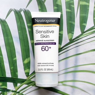 (Neutrogena®) Sensitive Skin Mineral Sunscreen Broad Spectrum SPF 60+, 88 ml นูโทรจีนา ครีมกันแดดทาหน้า สำหรับผิวบอบบาง