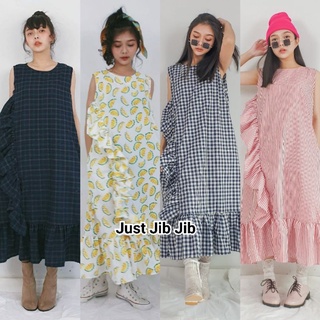 Maxidress oversize แขนกุด แต่งระบายข้าง