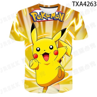 2021 Summer new Pokemon Pikachu  Anime t Shirt kids 3D Printed Graphics Short-sleeved T-shirt Large Size Wild Casual  Fashion top tees