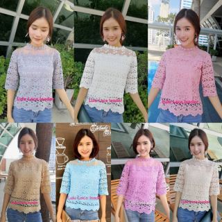 เสื้อลูกไม้แขนศอก ลายดอกมะลิ