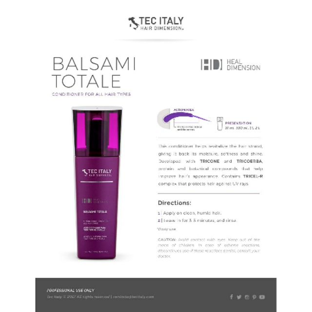 Tec Italy ครีมนวดผม Balsami Totale (conditioner ของแท้) #ส่งฟรี