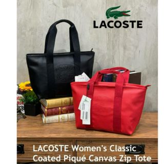 LACOSTE Womens Classic Coated Piqué Canvas Zip Tote