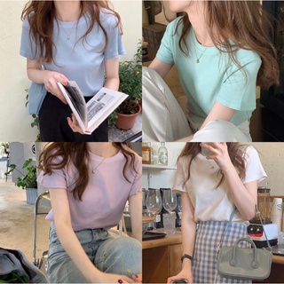 Somedays_closet l พร้อมส่ง✨Plain Tee✨ เสื้อยืดผ้าร่องสีพาสเทล งานพอดีตัวใส่แล้วมุมิมากก