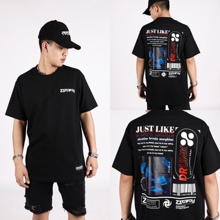 เสื้อยืดผ้าฝ้ายพิมพ์ลายคลาสสิกZEROBOY - TEE V.11 “ DRUNK ”