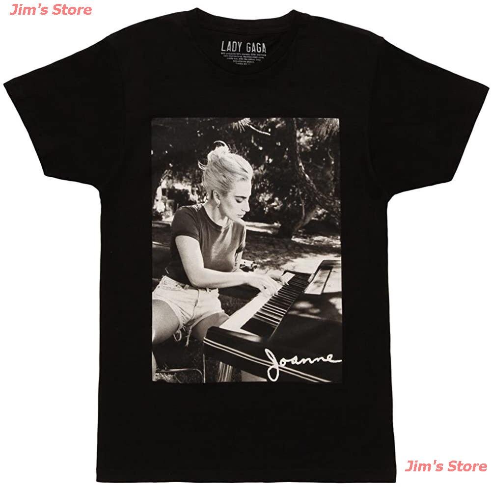 เสื้อยืดผ้าฝ้าย HVGJHVG✟☼✱2022 100%cotton เสื้อยืดคอวีผู้ชาย Lady Gaga Joanne Piano Black T-Shirt Men เสื้อ ยืด ผู้ชาย ค
