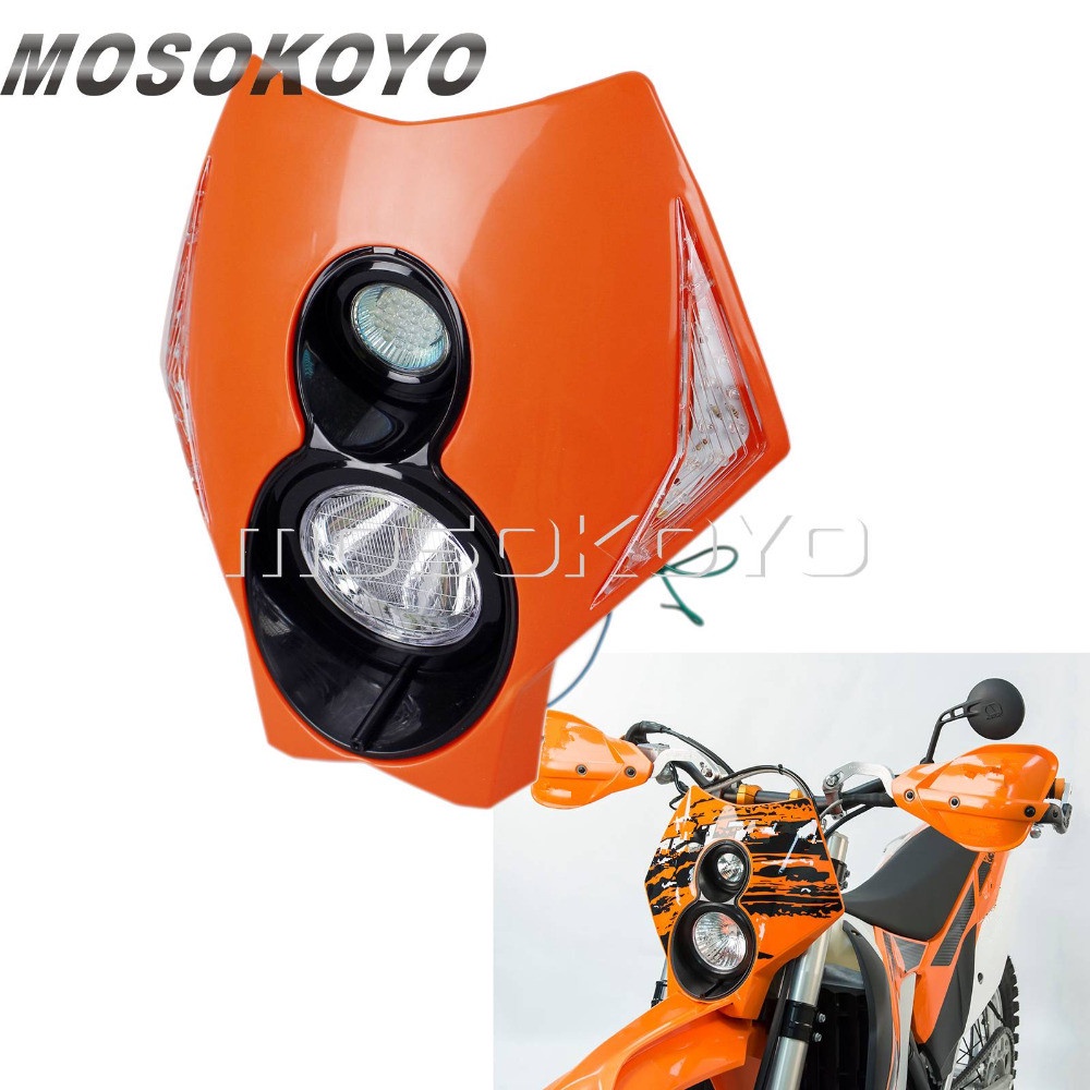 MD-รถจักรยานยนต์ LED ไฟหน้า F Airing W/เปิดสัญญาณไฟหน้า Supermoto สำหรับฮอนด้าซูซูกิ CR RMZ DR KLX 250 CRF450 DRZ400 TTR