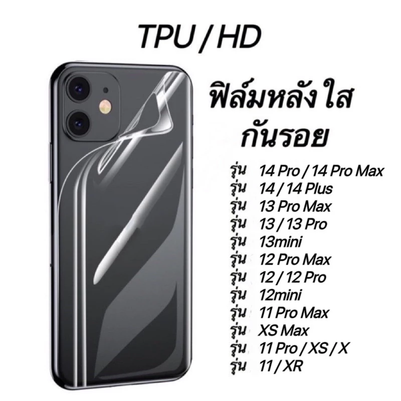 ฟิล์มกันรอยหลัง TPU/HD ใส iPhone 17/16/15/14/13 Pro Max