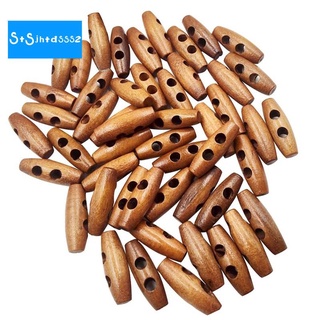 50 Pieces Olive Shape Wooden Toggles Buttons 2 Holes Sewing Buttons for Clothes Decor