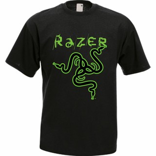 razer เสื้อยืดลําลองสําหรับผู้ชายแขนสั้นพิมพ์ลายโลโก้งู