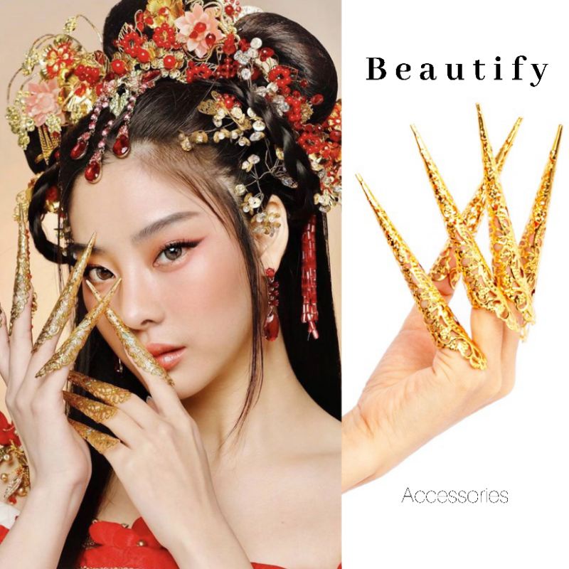 𝓑𝓮𝓪𝓾𝓽𝓲𝓯𝔂 ปลอกเล็บจีนประกอบการแสดงประดับเล็บสีทองแมทกับลุคLalisaได้ค่ะ