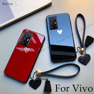 Vivo IQOO NEO6 NEO5 SE NEO3 เคสแข็ง หัวใจ กระจกเทมเปอร์ เคสโทรศัพท์ IQOO 9pro 8 Pro 7 5 Pro พร้อมสายคล้อง กันกระแทก เคสด้านหลัง