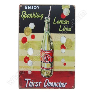 ป้ายสังกะสีวินเทจ Enjoy Sparkling Lemon Lime