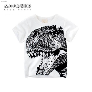 Mofaner Kids Store Big ไดโนเสาร์ Tyrannosaurus พิมพ์แขนสั้นเสื้อยืดเด็กชายหญิง(1 ถึง 8 ปี) แฟชั่นขายเด็กคุณภาพดีผ้าฝ้ายแ