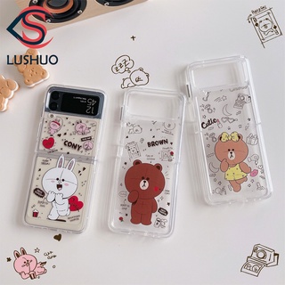 Lushuo เคสโทรศัพท์มือถือ อะคริลิคแข็ง ปิดด้านหลัง ลายการ์ตูนน่ารัก สีน้ําตาล โคนี่ แฟชั่น สําหรับ Samsung Galaxy Z Flip 3 5G Z Flip3 ZFlip3 ZFlip 3