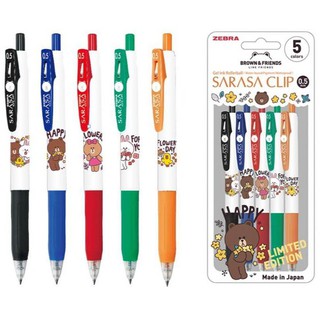 (ชุด 5 แท่ง 5 สี) ปากกาเจล SARASA CLIP X LINE FRIEND ขนาดหัว 0.5 MM 5 สีตามด้าม