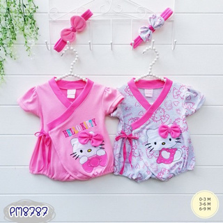 ชุดเด็ก หมีสั้นคู่เปิดหน้า (Romper สั้น) พร้อมผ้าคาด ลาย คิตตี้ Kitty