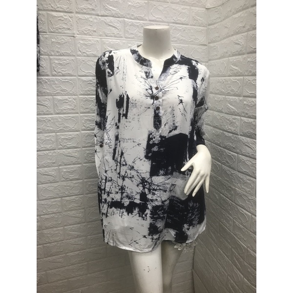 18825เสื้อสตรีผ้าสปันราคาพิเศษลายหินอ่อนมัดย้อมใส่เที่ยวทะเลแต่ชั่นวินเทจ