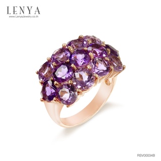 Lenya Jewelry แหวนพลอยอเมทิสต์ (Amethyst) ประดับพลอยสีม่วงเข้มขนาบด้วยพลอยสีม่วงอ่อน  บนตัวเรือนเงินแท้ชุบพิ้งค์โกลด์