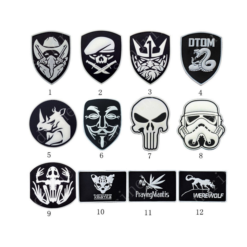 3D PVC Patch สีขาวเรืองแสงใน Dark ยางแพทช์ทหารตะขอกลับ Luminous Morale แพทช์สัญลักษณ์ยุทธวิธี Applique