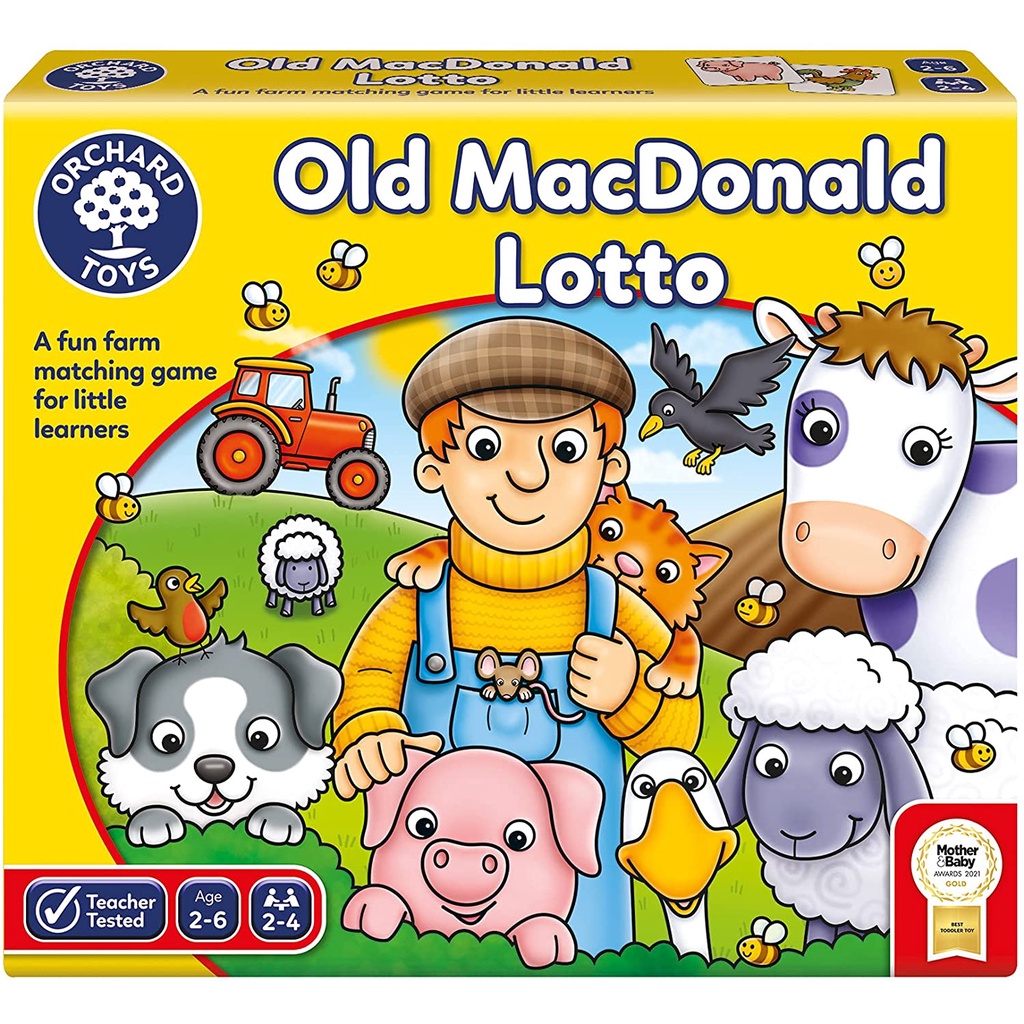 ORCHARD TOYS, Old Mcdonald's Lotto บอร์ดเกมส์เด็ก ฝึกทักษะการจับคู่และความจำ ลิขสิทธิ์แท้ นำเข้าจากอ