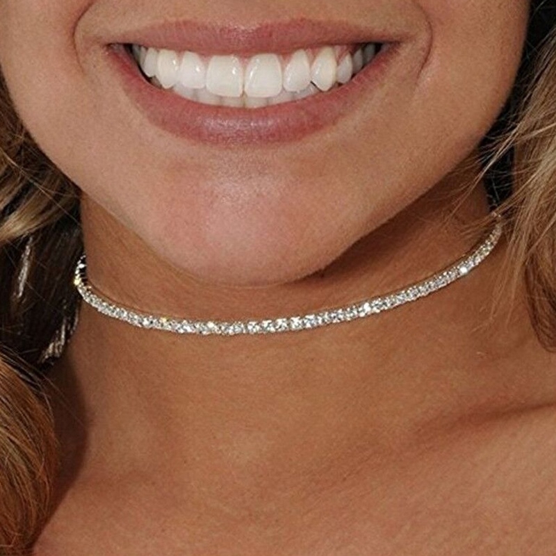 ใหม่สร้อยคอคริสตัลเงินไหปลาร้าโซ่โซ่สั้นผู้หญิงเครื่องประดับแฟชั่น