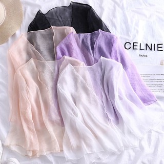 เสื้อคาร์ดิแกนผ้าชีฟองผู้หญิงตัวสั้นกับเสื้อปรับอากาศผู้หญิงเสื้อคลุมเอวเล็กไซส์ใหญ่และกันแดด