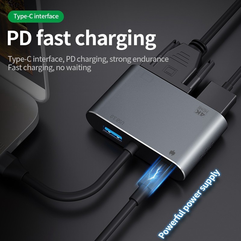 USB C to HDMI Adapter 4K 4 in 1 Type-C to HDMI / VGA / USB 3.0 Port + USB C Female Port Converter #7