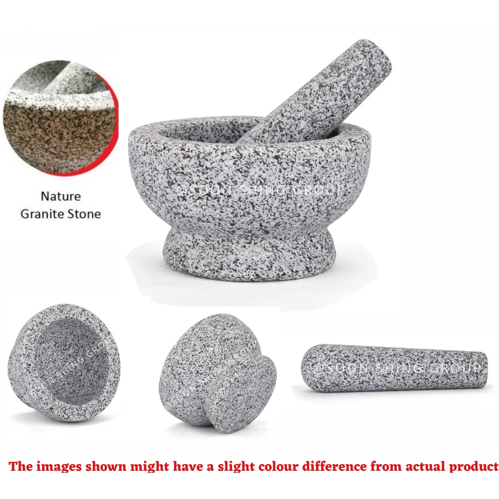 STONE MORTAR และ PESTLE / LESUNG BATU Granite Stone Mortar และสาก Penumbuk Lesung Batu Guacamole Sal