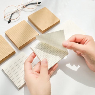 INS Simple Sticky Note กระดาษคราฟท์สีขาว Blank Lined Grid Sticky Note 80 แผ่นหนามากสำหรับบันทึกประจำวัน